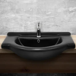 Waschbecken Oval mit Überlauf 77x50,5x22,5 cm Schwarz matt aus Keramik ML-Design