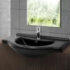 Waschbecken Oval mit Überlauf 87x50,5x2,5 cm Schwarz matt aus Keramik ML-Design
