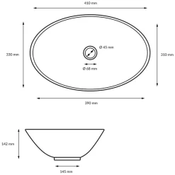 Waschbecken Oval ohne Überlauf 41x33x14,2 cm Weiß aus Keramik