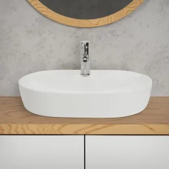 Waschbecken Oval ohne Überlauf 60x40x12 cm Weiß aus Keramik ML-Design