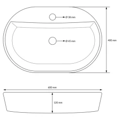 Waschbecken Oval ohne Überlauf 60x40x12 cm Weiß aus Keramik ML-Design