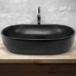 Waschbecken Oval ohne Überlauf 60x42,5x14,5 cm Schwarz aus Keramik ML-Design