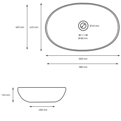 Waschbecken Oval ohne Überlauf 60x42,5x14,5 cm Schwarz aus Keramik ML-Design