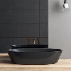Waschbecken Oval ohne Überlauf 60x42,5x14,5 cm Schwarz aus Keramik ML-Design
