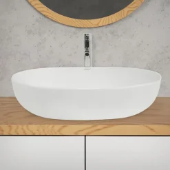 Waschbecken Oval ohne Überlauf 60x42x14,5 cm Weiß aus Keramik
