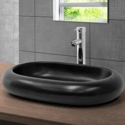 Waschbecken Oval ohne Überlauf 65x45x11 cm Schwarz aus Keramik ML-Design