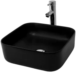 Waschbecken Quadratisch ohne Überlauf 39,5x39,5x14 cm Schwarz aus Keramik ML-Design