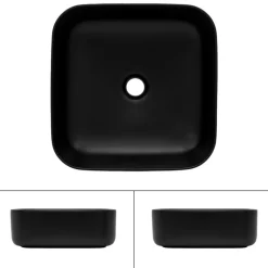 Waschbecken Quadratisch ohne Überlauf 39,5x39,5x14 cm Schwarz aus Keramik ML-Design