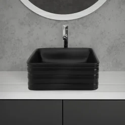 Waschbecken Quadratisch ohne Überlauf 39x39x15 cm Schwarz aus Keramik ML-Design
