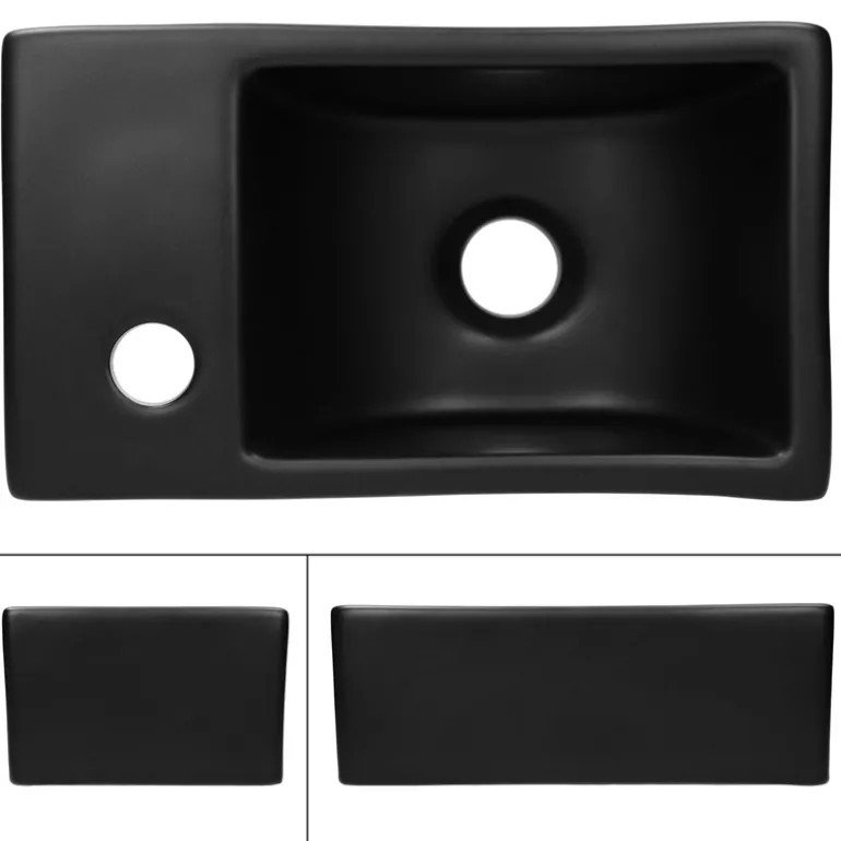 Waschbecken Recheckig ohne Überlauf 35,5x20,5x12,5 cm Schwarz aus Keramik ML-Design