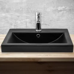 Waschbecken Rechteckig mit Überlauf 53,5x46x16,5 cm Schwarz matt aus Keramik ML-Design