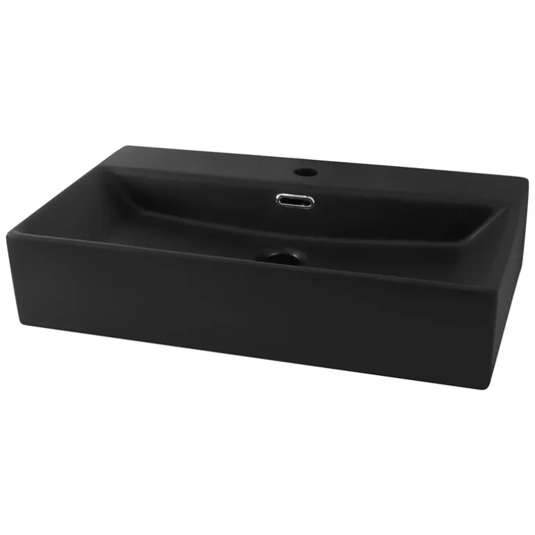 Waschbecken Rechteckig mit Überlauf 60,5x36,5x13 cm Schwarz aus Keramik ML-Design
