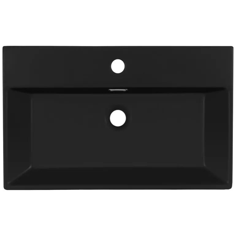 Waschbecken Rechteckig mit Überlauf 60,5x36,5x13 cm Schwarz aus Keramik ML-Design
