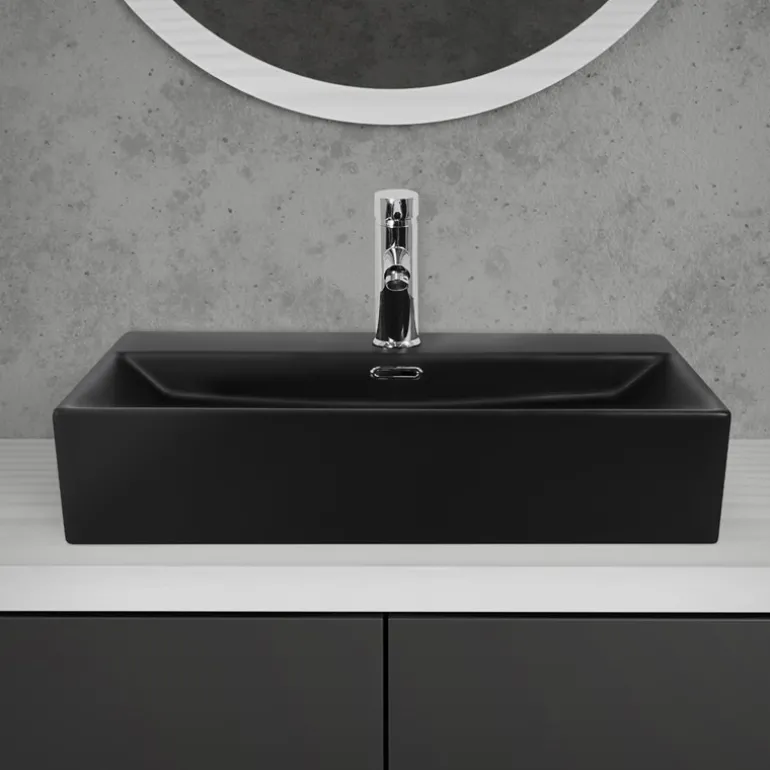 Waschbecken Rechteckig mit Überlauf 60,5x36,5x13 cm Schwarz aus Keramik ML-Design