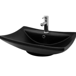 Waschbecken Rechteckig mit Überlauf 61x45,5x18,5 cm Schwarz aus Keramik ML-Design
