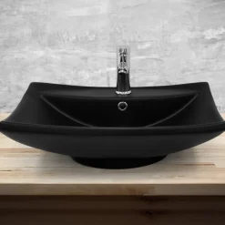 Waschbecken Rechteckig mit Überlauf 61x45,5x18,5 cm Schwarz aus Keramik ML-Design