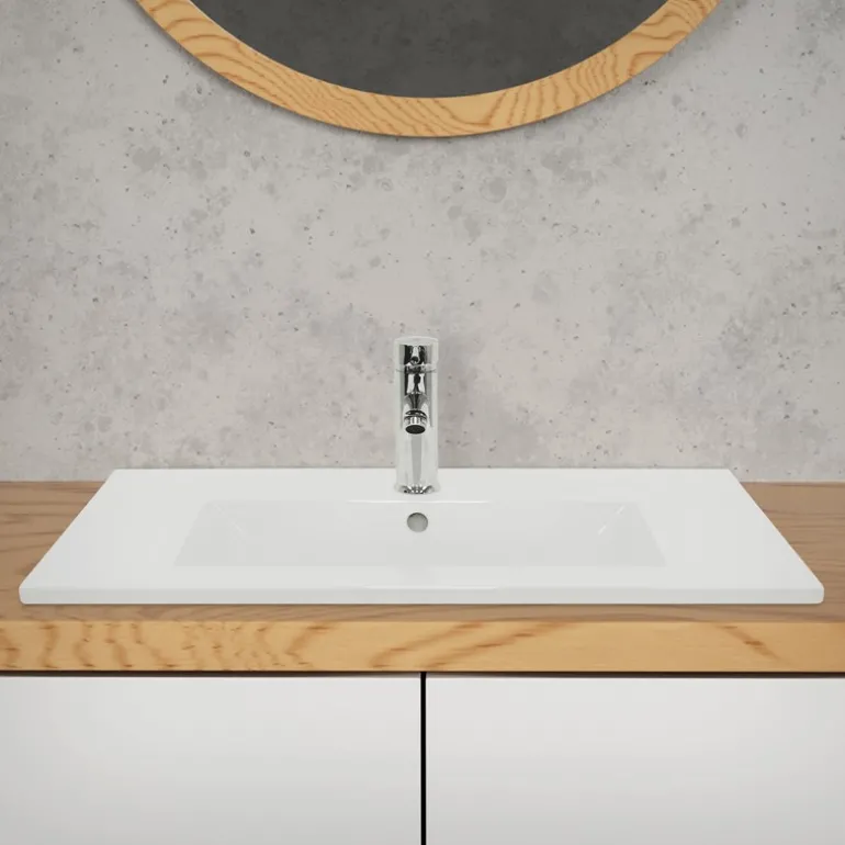 Waschbecken Rechteckig mit Überlauf 71x46,5x17,5 cm Weiß aus Keramik LuxeBath