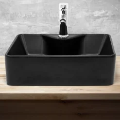 Waschbecken Rechteckig ohne Überlauf 49x36,5x14 mm Schwarz aus Keramik ML-Design