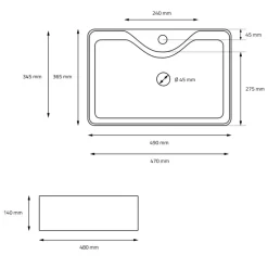 Waschbecken Rechteckig ohne Überlauf 49x36,5x14 mm Schwarz aus Keramik ML-Design