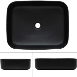 Waschbecken Rechteckig ohne Überlauf 51x40,5x13,5 cm Schwarz aus Keramik ML-Design