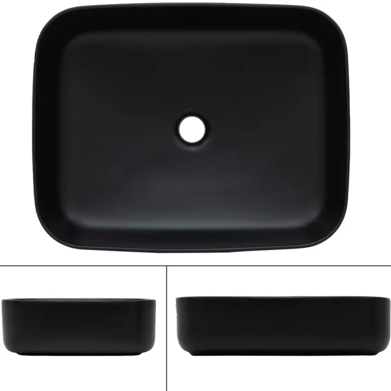 Waschbecken Rechteckig ohne Überlauf 51x40,5x13,5 cm Schwarz aus Keramik ML-Design