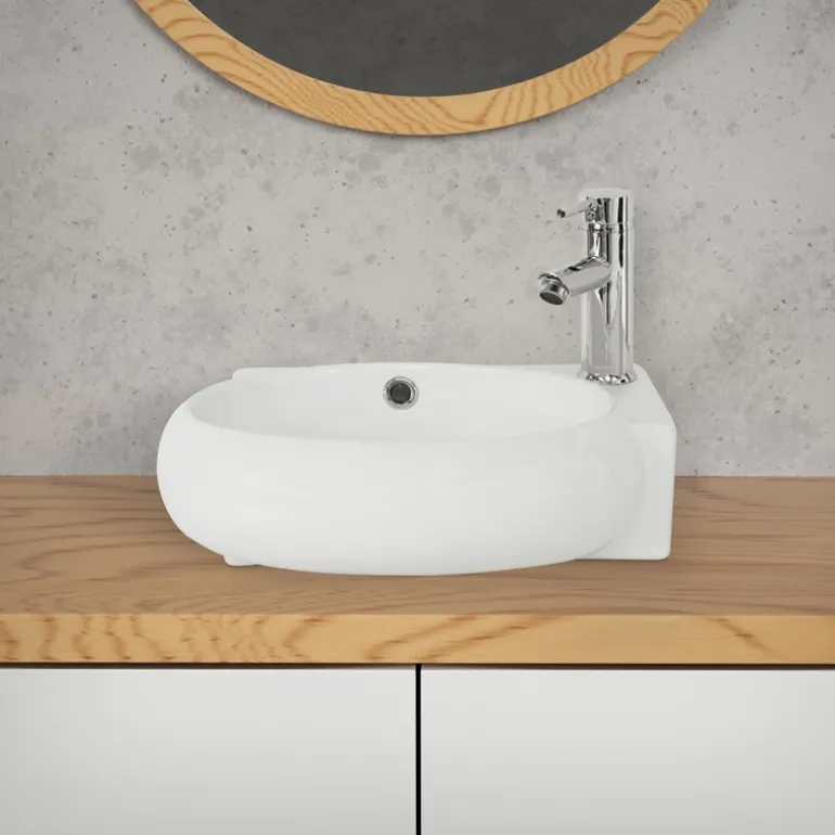 Waschbecken Rechts bündig 43x28x15 cm Weiß aus Keramik ML-Design
