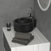 Waschbecken Rund mit Überlauf 45x36x13 cm Schwarz aus Keramik ML-Design
