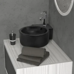 Waschbecken Rund mit Überlauf 45x36x13 cm Schwarz aus Keramik ML-Design