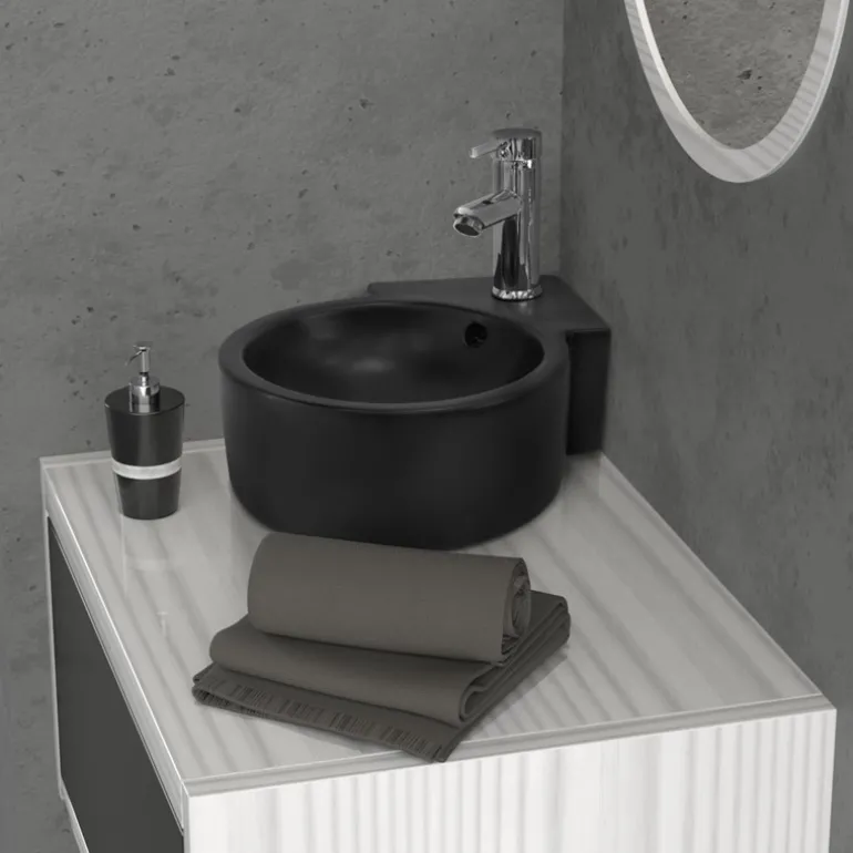 Waschbecken Rund mit Überlauf 45x36x13 cm Schwarz aus Keramik ML-Design