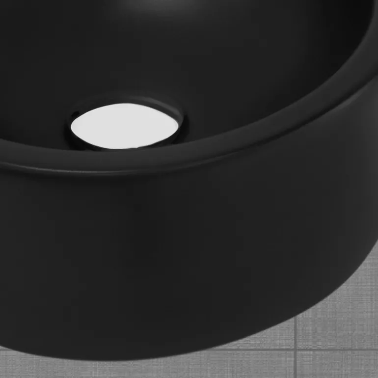 Waschbecken Rund mit Überlauf 45x36x13 cm Schwarz aus Keramik ML-Design