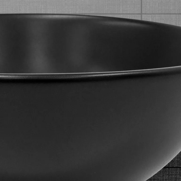 Waschbecken Rund mit Überlauf Ø 42x17 cm Schwarz aus Keramik ML-Design