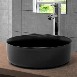 Waschbecken Rund ohne Überlauf Ø 36x12 cm Schwarz aus Keramik ML-Design