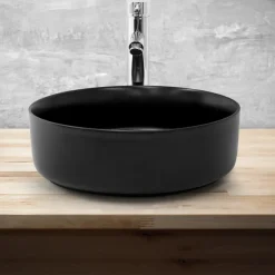 Waschbecken Rund ohne Überlauf Ø 36x12 cm Schwarz aus Keramik ML-Design