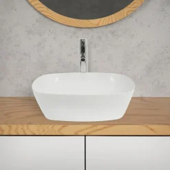 Waschbecken Rund ohne Überlauf Ø 40,5x14 cm Weiß aus Keramik LuxeBath