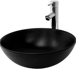 Waschbecken Rund ohne Überlauf Ø 40x14,5 cm Schwarz aus Keramik ML-Design