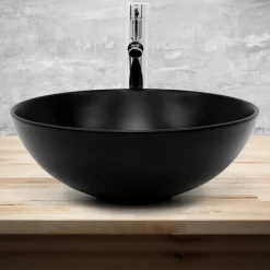 Waschbecken Rund ohne Überlauf Ø 40x14,5 cm Schwarz aus Keramik ML-Design