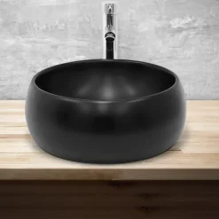 Waschbecken Rund ohne Überlauf Ø 40x15,5 cm Schwarz matt aus Keramik ML-Design