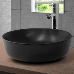 Waschbecken Rund ohne Überlauf Ø 41,5x13,5 cm Schwarz aus Keramik ML-Design
