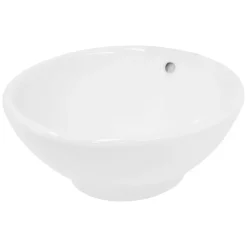 Waschbecken Rund Ø 420 x 170 mm Weiß inkl. Überlauf aus Keramik