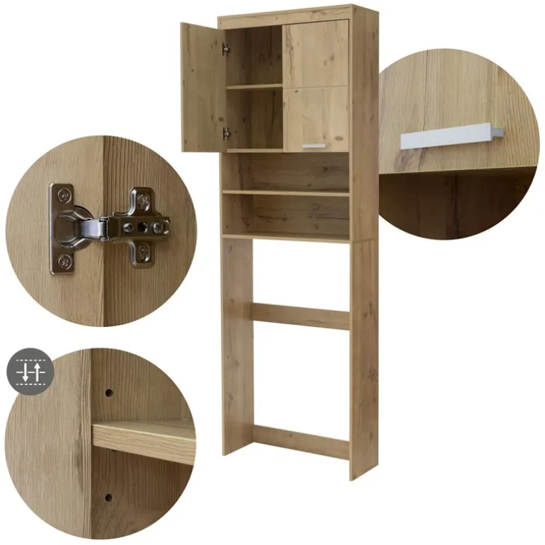 Waschmaschinenschrank mit 2 Türen und 2 offenen Fächern 187,5x63 cm Eichenoptik ML-Design