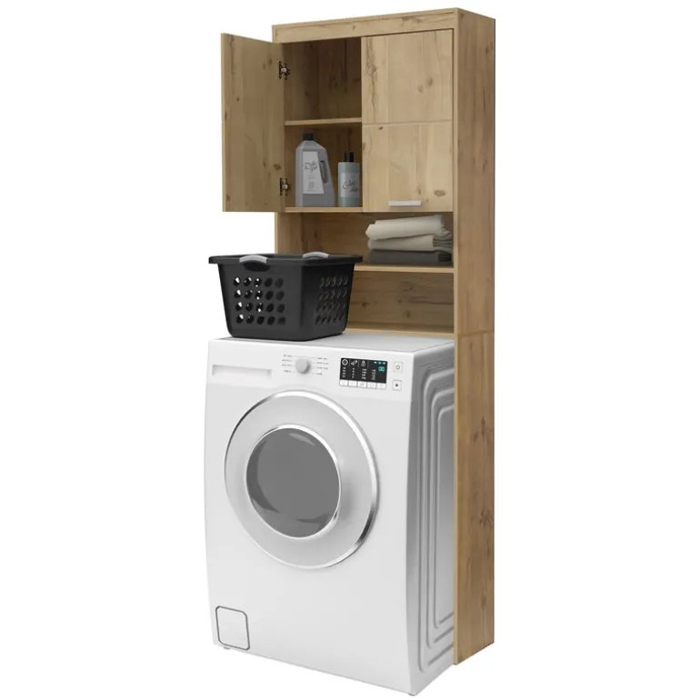 Waschmaschinenschrank mit 2 Türen und 2 offenen Fächern 187,5x63 cm Eichenoptik ML-Design