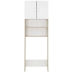Waschmaschinenschrank Waschmaschinen Regal 62,5x25x190 cm mit 2 Türen und 2 Ablagen in Weiß/Sonoma Eiche ML-Design