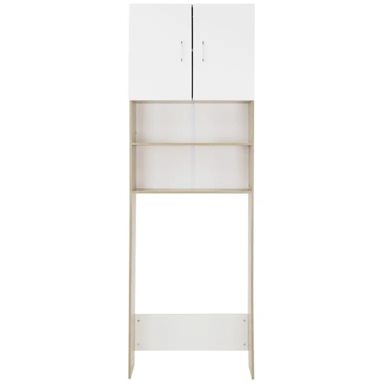 Waschmaschinenschrank Waschmaschinen Regal 62,5x25x190 cm mit 2 Türen und 2 Ablagen in Weiß/Sonoma Eiche ML-Design