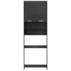 Waschmaschinenschrank Waschmaschinen Regal 63x24x187,5 cm mit 2 Türen und 2 Ablagen in Dunkelgrau ML-Design