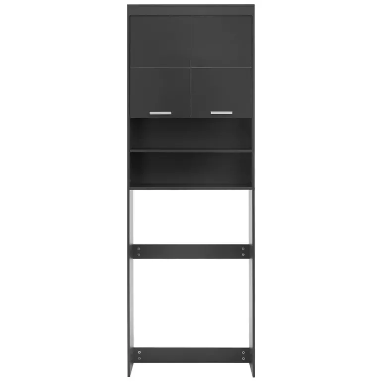 Waschmaschinenschrank Waschmaschinen Regal 63x24x187,5 cm mit 2 Türen und 2 Ablagen in Dunkelgrau ML-Design
