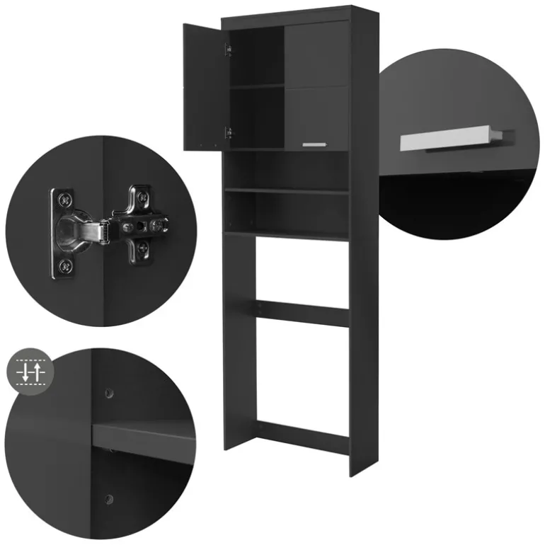 Waschmaschinenschrank Waschmaschinen Regal 63x24x187,5 cm mit 2 Türen und 2 Ablagen in Dunkelgrau ML-Design