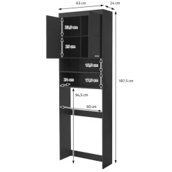 Waschmaschinenschrank Waschmaschinen Regal 63x24x187,5 cm mit 2 Türen und 2 Ablagen in Dunkelgrau ML-Design