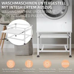 Waschmaschinen Untergestell Unterschrank  62,5x53,5x45 cm mit ausziehbarer Ablage in Weiß ML-Design