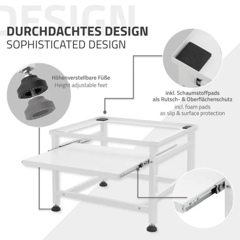 Waschmaschinen Untergestell Unterschrank 62,5x53,5x45 cm mit ausziehbarer Ablage in Weiß ML-Design