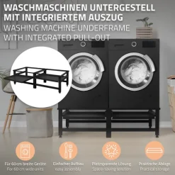 Waschmaschinen Untergestell Unterschrank 2er Set 61x53,5x37 cm mit ausziehbarer Ablage in Schwarz ML-Design